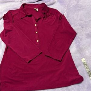Madison Red 3/4 Sleeve Button Down Polo Shirt